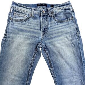 BKE Fulton Bootcut Jeans Men’s 31x32 Blue Stretch Denim Thick Stitch Whiskered